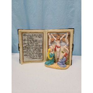 STATUE OF BIBLE WITH THE BLE CHAPTER; MATHEW CH. 5 CRUCIFIX OF JESUS